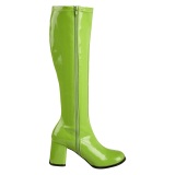 Botas verdes charol tacn ancho 7,5 cm - aos 70 hippie disco gogo - botas debajo de la rodilla