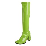 Botas verdes charol tacn ancho 7,5 cm - aos 70 hippie disco gogo - botas debajo de la rodilla