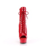 Charol 15 cm DELIGHT-1021 botines de plataforma y punta abierta rojo