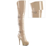 Charol 15 cm DELIGHT-3018 botas altas tacn aguja con hebilla beige