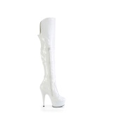 Charol 15 cm DELIGHT-3018 botas altas tacn aguja con hebilla blanco