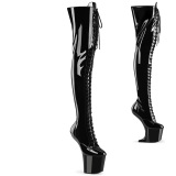 Charol 20 cm CRAZE-3023 Heelless botas overknee plataforma  pony negro