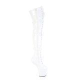 Charol 20 cm CRAZE-3028 Heelless botas overknee plataforma pony blanco