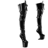 Charol 20 cm CRAZE-3028 Heelless botas overknee plataforma  pony negro