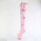 Charol 20 cm CRAZE-3028 Heelless botas overknee plataforma  pony rosa