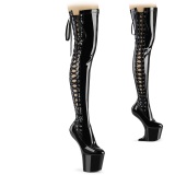 Charol 20 cm CRAZE-3050 Heelless botas overknee plataforma  pony negro