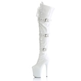 Charol 20 cm FLAMINGO-3028 botas altas tacn aguja con hebilla blanco