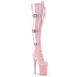 Charol 23 cm INFINITY-3028 botas altas tacn aguja con hebilla rosa