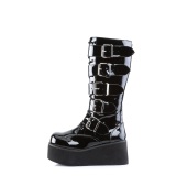 Charol 8,5 cm TTRASH518 cyberpunk plataforma botas hasta la rodilla hombre negro