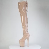 Charol beige 20 cm FLAMINGO-3850 botas por encima de la rodilla con cordones