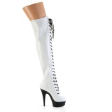 Charol blanco 15 cm DELIGHT-3029 botas por encima de la rodilla con cordones