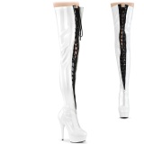 Charol blancos 15 cm DELIGHT-3027 botas por encima de la rodilla con cordones