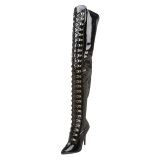 Charol negros 13 cm SEDUCE-3024 botas por encima de la rodilla con cordones