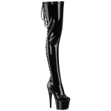 Charol negros 18 cm ADORE-3850 botas por encima de la rodilla con cordones