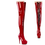 Charol rojo 15 cm DELIGHT-3027 botas por encima de la rodilla con cordones