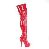 Charol rojo 15 cm DELIGHT-3027 botas por encima de la rodilla con cordones