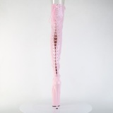 Charol rosas 20 cm FLAMINGO-3850 botas por encima de la rodilla con cordones