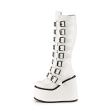 Cua alta 14 cm S815 plataforma botas mujer con hebilla blanco PU