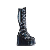 Cua alta 14 cm S815 plataforma botas mujer con hebilla negro Holograma