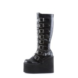 Cua alta 14 cm S815 plataforma botas mujer con hebilla negro PU