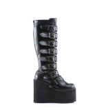 Cua alta 14 cm S815 plataforma botas mujer con hebilla negro PU