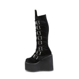 Cua alta 14 cm S815 plataforma botas mujer con hebilla negro terciopelo