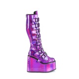 Cua alta 14 cm S815 plataforma botas mujer con hebilla purpura Holograma