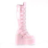 Cua alta 14 cm S815 plataforma botas mujer con hebilla rosa holograma