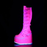 Cua alta 14 cm S815 plataforma botas mujer con hebilla rosa neon