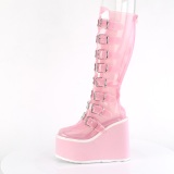 Cua alta 14 cm S815 plataforma botas mujer con hebilla rosa vinilo