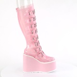 Cua alta 14 cm S815 plataforma botas mujer con hebilla rosa vinilo