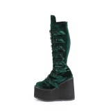 Cua alta 14 cm S815 plataforma botas mujer con hebilla verdes terciopelo