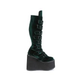 Cua alta 14 cm S815 plataforma botas mujer con hebilla verdes terciopelo