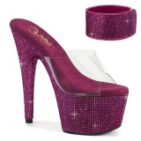 Fucsia 18 cm 712RS sandalias tacos altos con correa al tobillo y strass plataforma