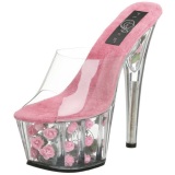 Fucsia Transparente 18 cm ADORE-701FL Plataforma Mules Altos