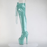 Glitter Verdes 20 cm PEEP TOE tacones botas altas por encima de la rodilla con cordones