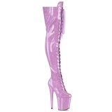 Glitter purpura 20 cm FLAMINGO-3020GP tacones botas altas por encima de la rodilla con cordones