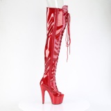 Glitter rojo 18 cm PEEP TOE tacones botas altas por encima de la rodilla con cordones