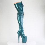 Glitter verde azulado 20 cm FLAMINGO-3020GP tacones botas altas por encima de la rodilla con cordones