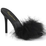 Negro 10 cm CLASSIQUE-01F pantuflas tacn alto mujer con plumas de marabu