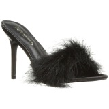 Negro 10 cm CLASSIQUE-01F pantuflas tacn alto mujer con plumas de marabu