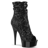 Negro 15 cm DELIGHT-1008SQ botines con lentejuelas de mujer