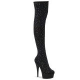 Negro 15 cm DELIGHT-30022 Tejido de punto botas altas overknee plataforma