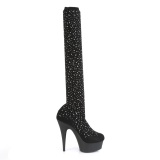 Negro 15 cm DELIGHT-30022 Tejido de punto botas altas overknee plataforma