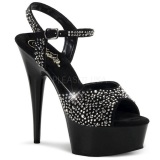 Negro 15 cm DELIGHT-609RS Zapatos tacn altos mujer Piedras Brillantes