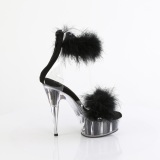 Negro 15 cm DELIGHT-624F sandalias de tacn con plumas pole dance