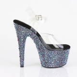 Negro 18 cm BEJEWELED-708MS Zapatos altos pole dance strass plataforma