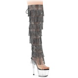 Negro 18 cm pole dance exotic plataforma botas overknee con flecos strass