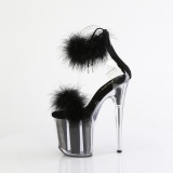 Negro 20 cm FLAMINGO-824F sandalias de tacn con plumas pole dance