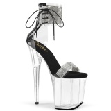 Negro 20 cm FLAMINGO-827RS plataforma transparentes tacones con correa al tobillo